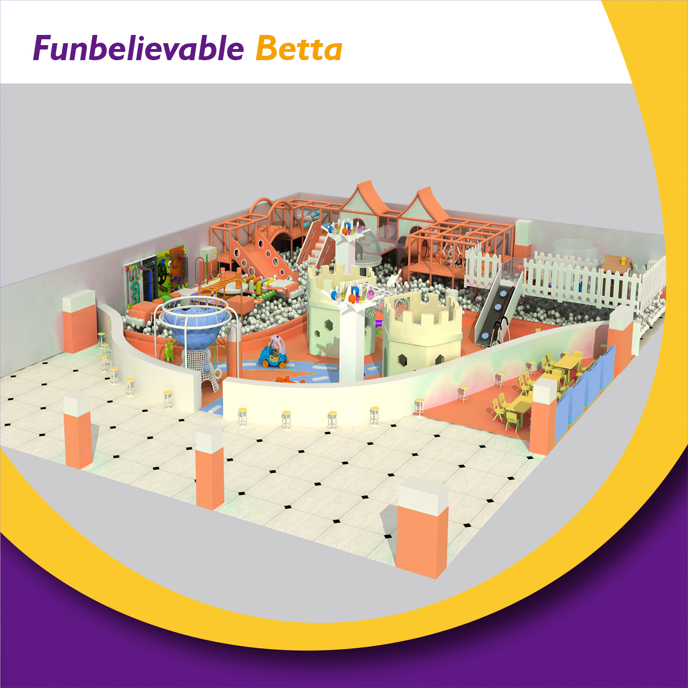 Bettaplay colorful indoor playground supplier big slide with big ball pit