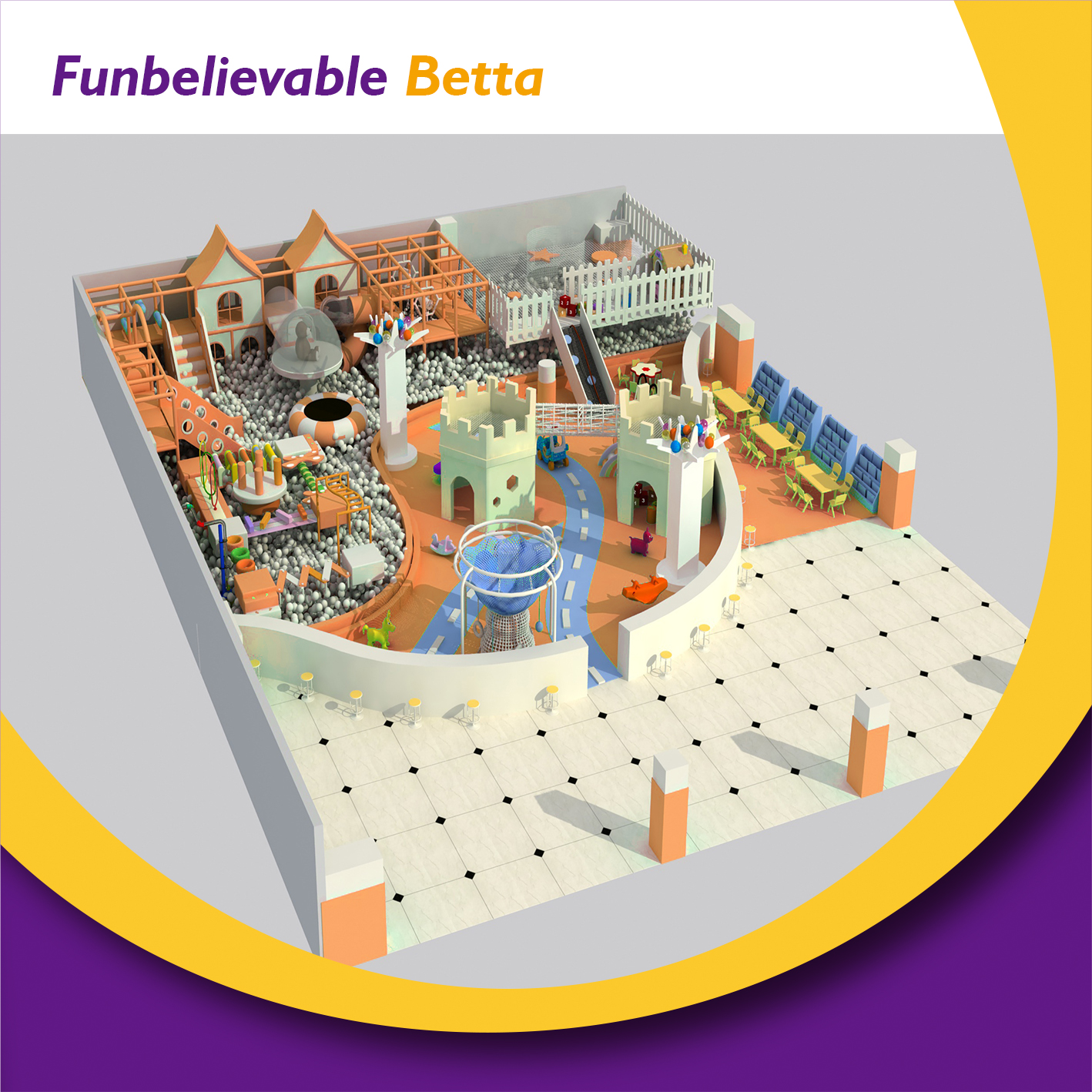 Bettaplay colorful indoor playground supplier big slide with big ball pit