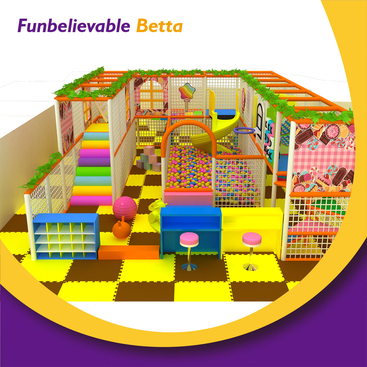 Bettaplay Kids And Toddler Kids Naughty Castle Colorful 8.6*6M Small Playground Indoor Equipment Soft Play Playground For Sale