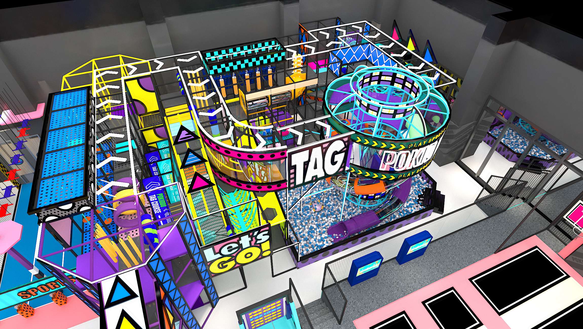 Interior amusement park design illustration