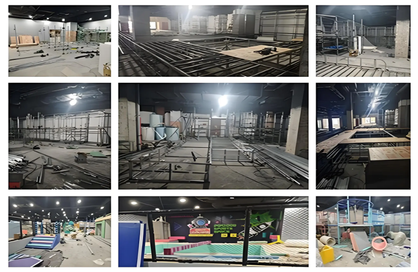 Dibujo de construcción del parque de atracciones en interiores