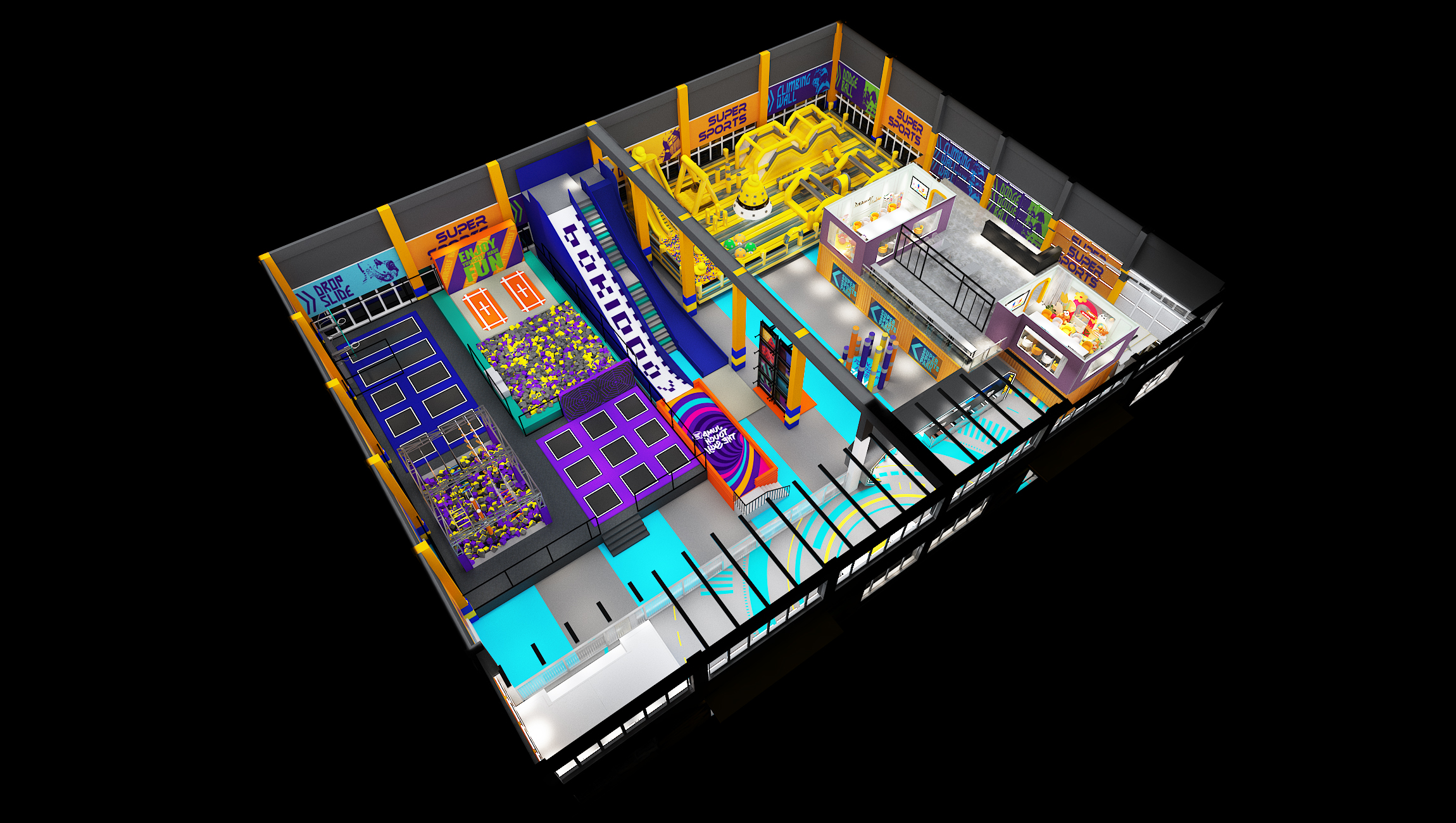 Interior amusement park design illustration
