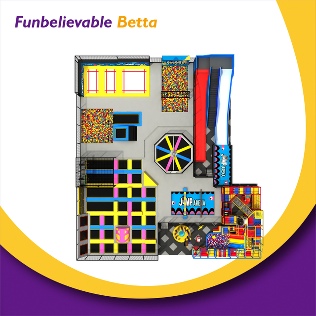 Bettaplay 895㎡ Indoor Sports Kids Trampoline Playground with Soft Indoor Playground Slide And Foam Pit
