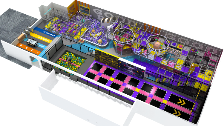 Caso de diseño de 750sqm Equipo de juegos suave de interiores con temas interiores personalizados con proyecto Trampoline