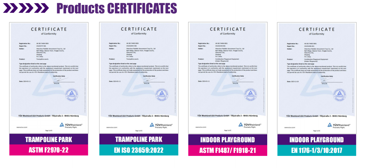 indoor playground products certificates