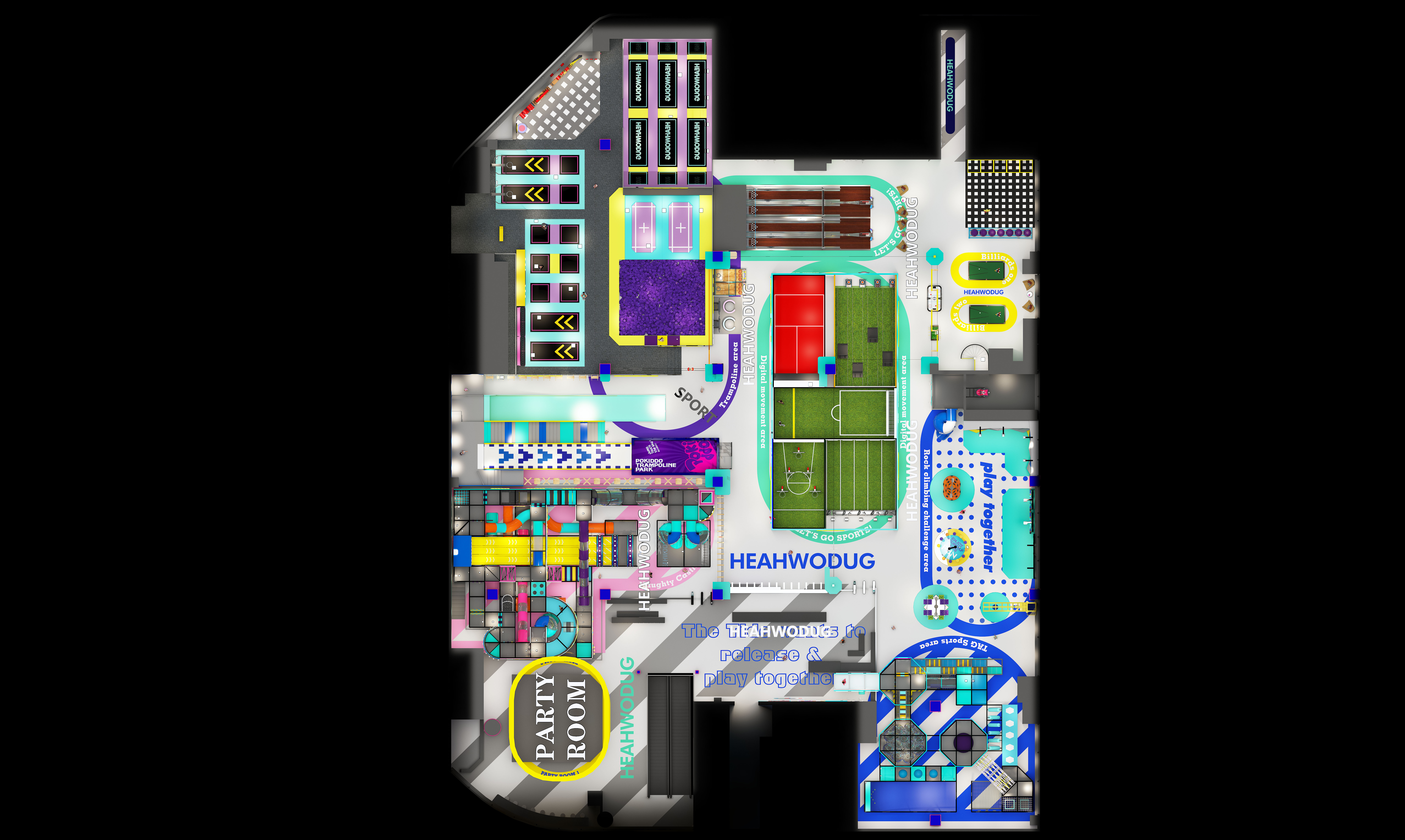 Interior amusement park design illustration