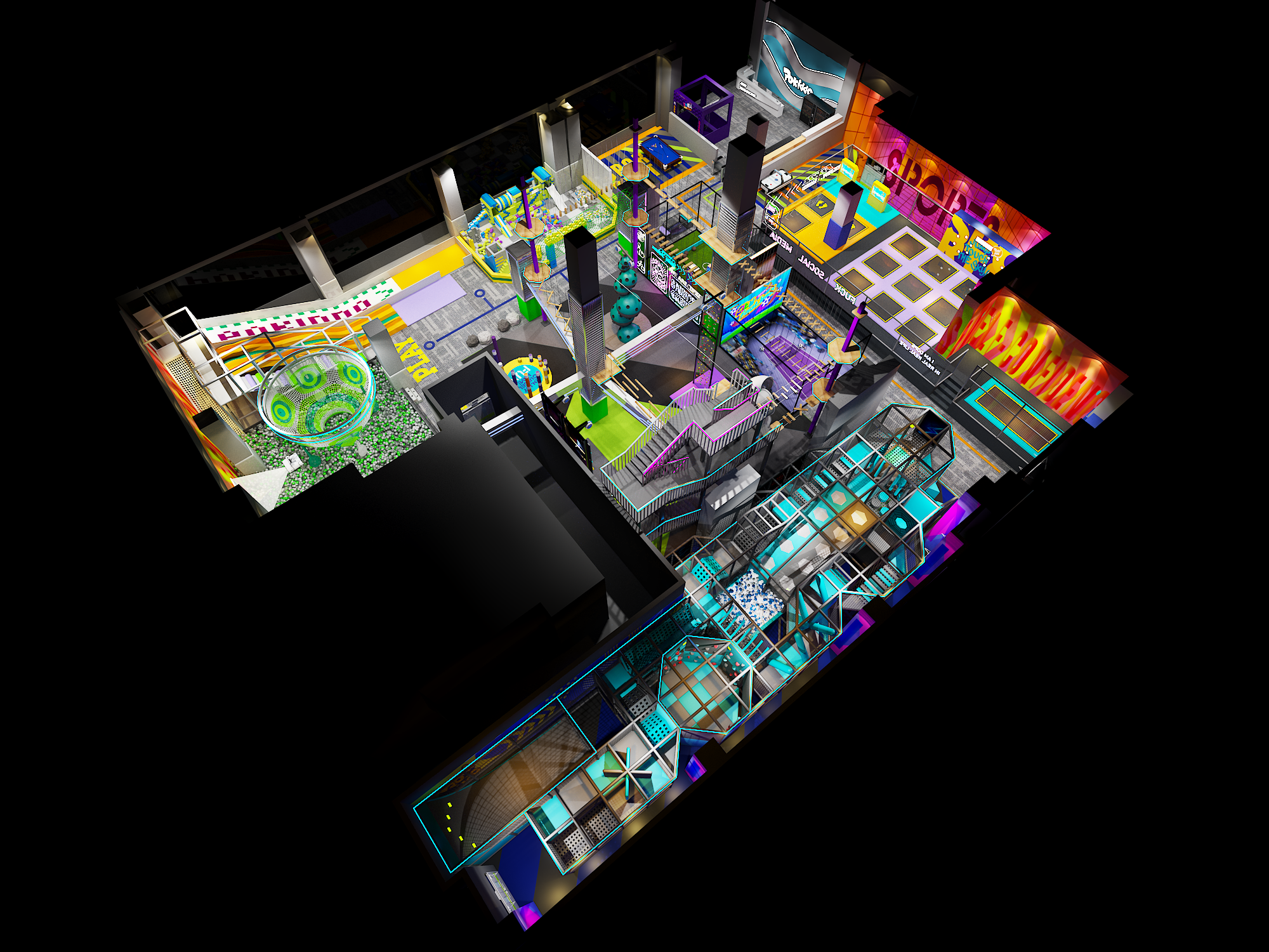Interior amusement park design illustration