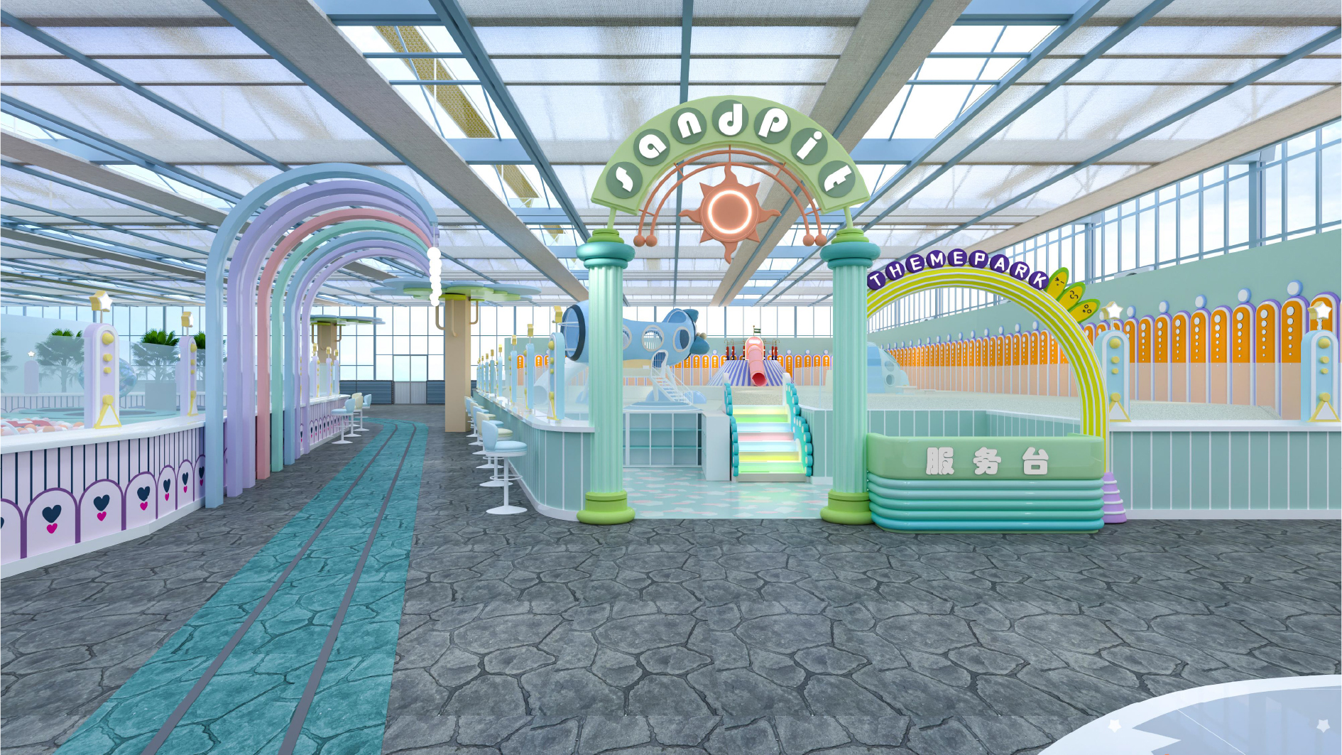 Interior amusement park design illustration