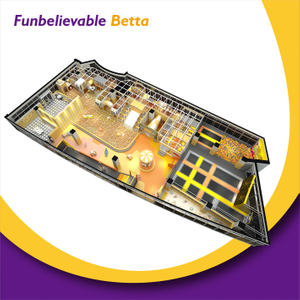 Bettaplay 650㎡ indoor kids soft playground park with Trumpet Slide trampoline area climbing walls 