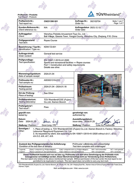 Challenge Course Inspection Report (European Standard EN 15567)