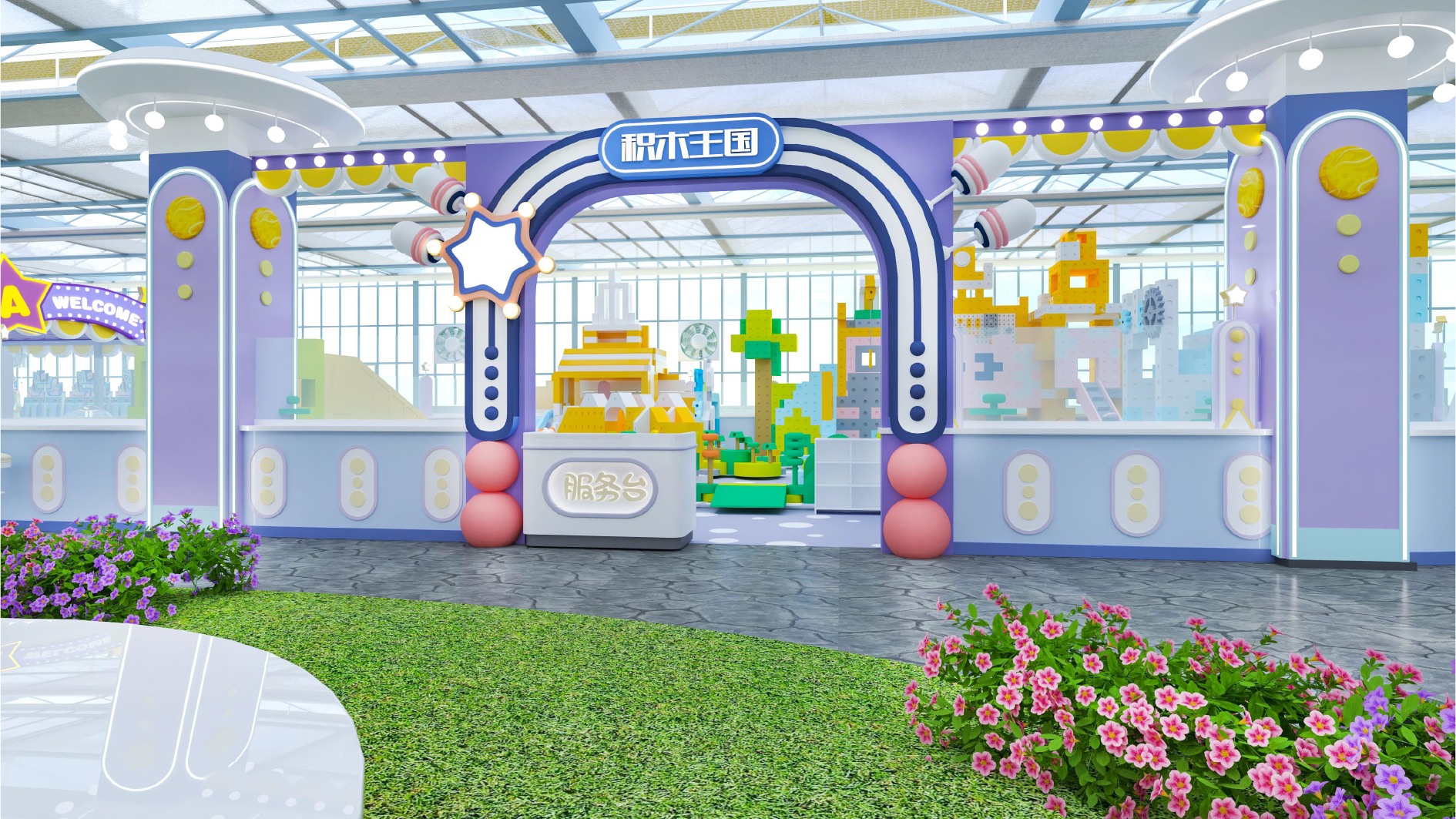 Interior amusement park design illustration