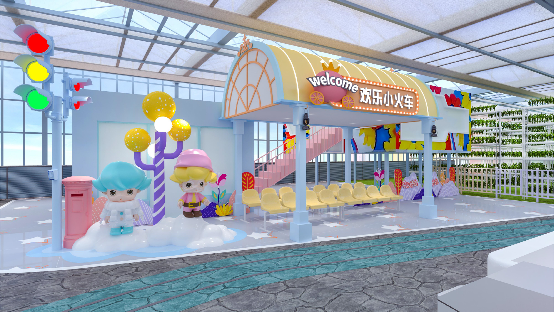 Interior amusement park design illustration