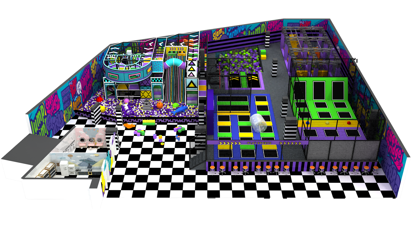 Design Case of 500sqm Indoor Trampoline Children's Play Area in Lebanon