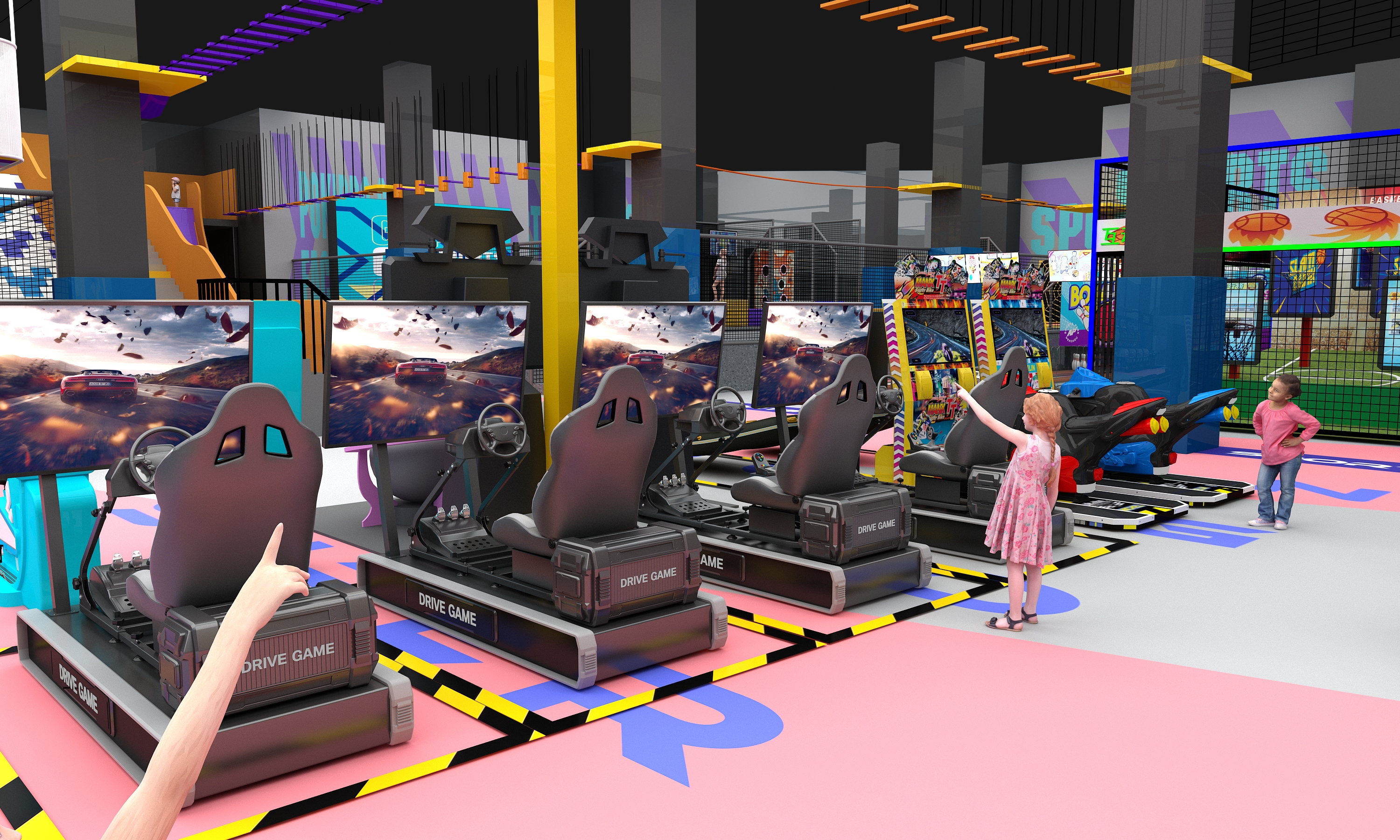Interior amusement park design illustration