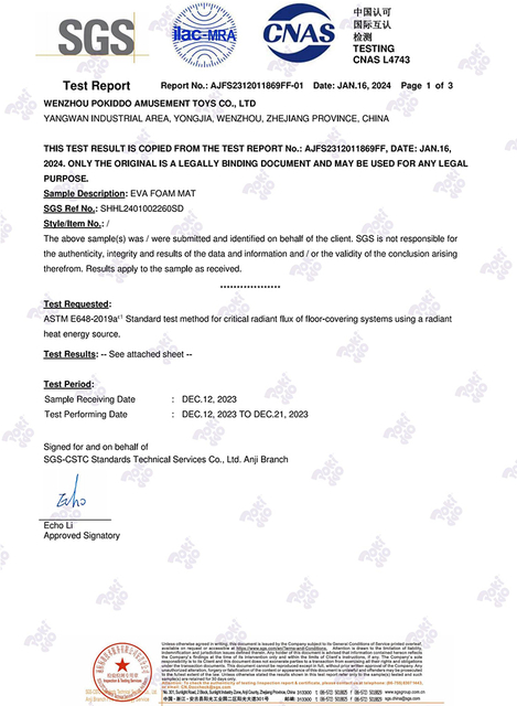 EVA Floor Mat Flame Retardancy Test Report