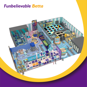 Bettaplay 770sqm Commercial Indoor soft play Playground Equipment trampoline park with crazy slides and adventure zip-line For Sale