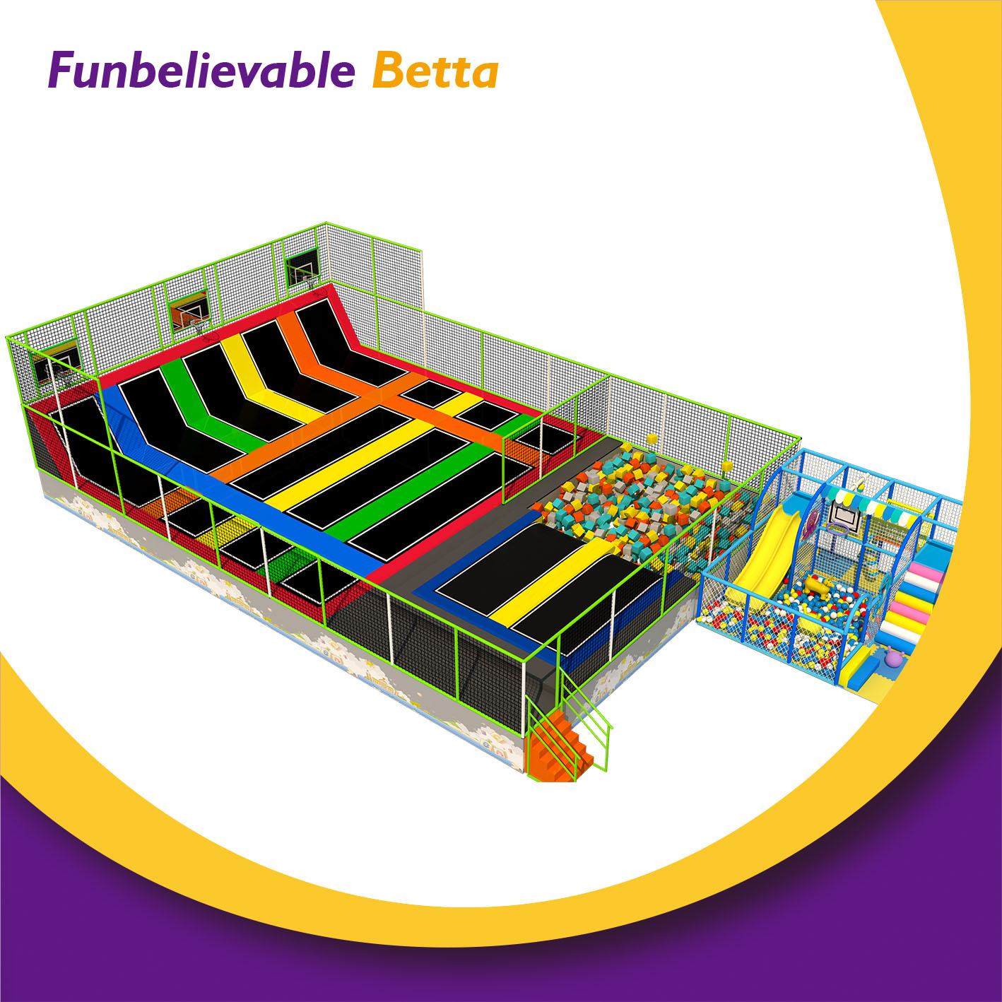 Bettaplay 200--300 SQM colorful Trampoline Park For Kids For Sale
