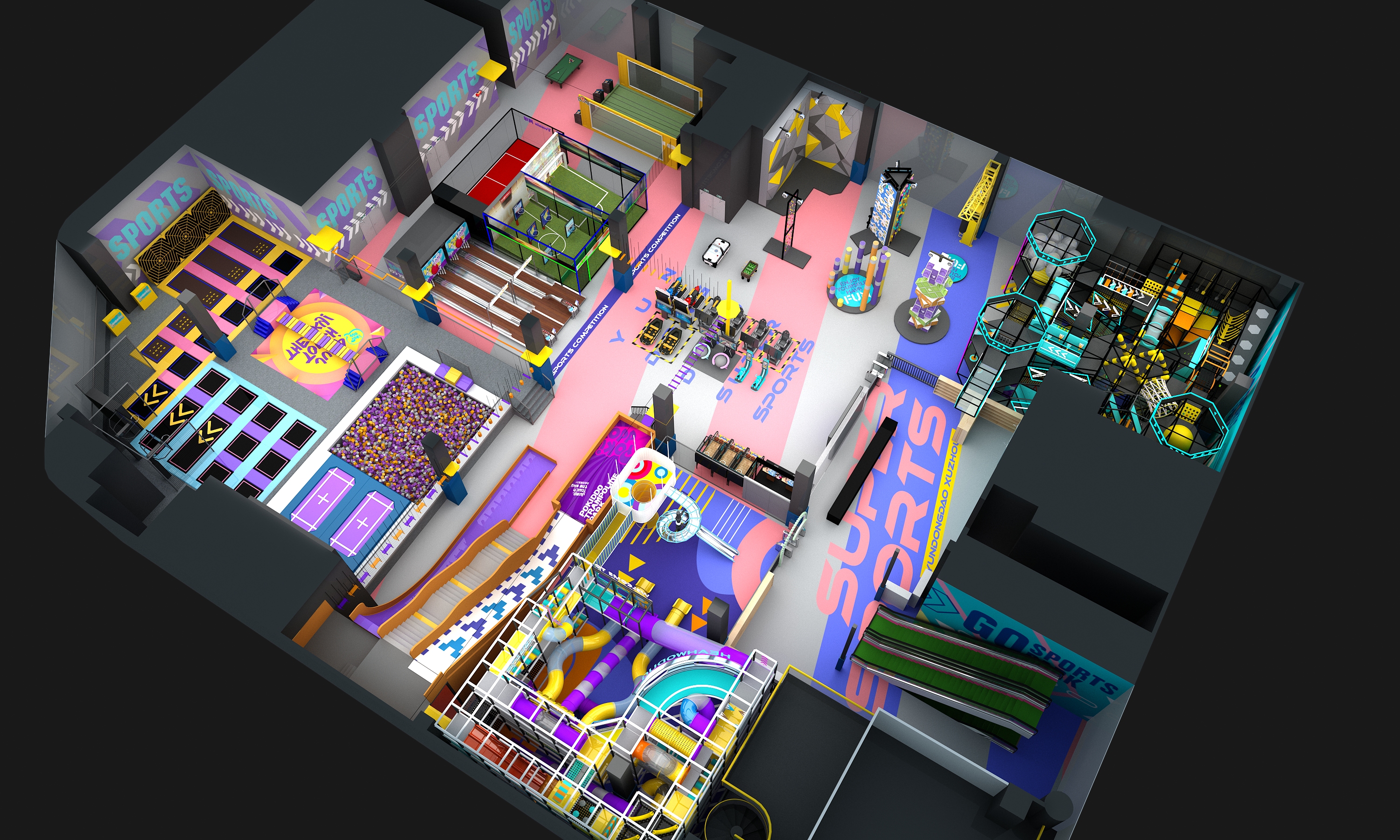 Interior amusement park design illustration