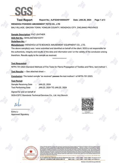 PVC Leather Flame Retardancy Test Report