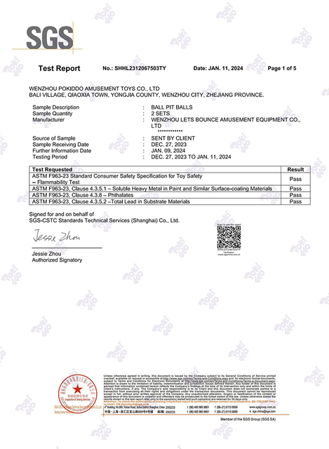 Flame Retardancy Test Report for Ocean Balls