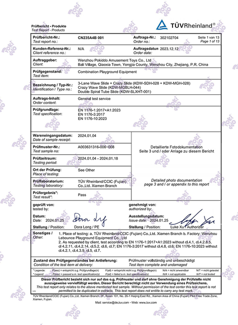 Slide Inspection Report (European Standard EN 1176)
